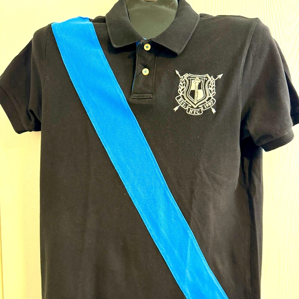 Aeropostale Mens Black Blue Polo Shirt Size L